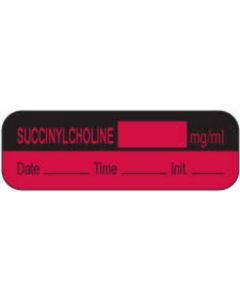 Anesthesia Label with Date, Time & Initial (Paper, Permanent) Succinylcholine mg/ml 1 1/2" x 1/2" Fluorescent Red - 1000 per Roll