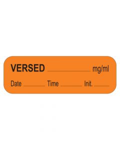 Anesthesia Label with Date, Time & Initial (Paper, Permanent) Versed mg/ml 1 1/2" x 1/2" Orange - 1000 per Roll