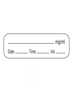 Anesthesia Label with Date, Time & Initial (Paper, Permanent) mg/ml 1 1/2" x 1/2" White - 1000 per Roll