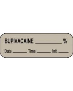 Anesthesia Label with Date, Time & Initial (Paper, Permanent) Bupivacaine % 1 1/2" x 1/2" Gray - 1000 per Roll