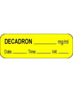 Anesthesia Label with Date, Time & Initial (Paper, Permanent) Decadron mg/ml 1 1/2" x 1/2" Yellow - 1000 per Roll