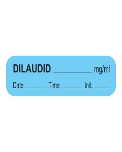 Anesthesia Label with Date, Time & Initial (Paper, Permanent) Dilaudid mg/ml 1 1/2" x 1/2" Blue - 1000 per Roll