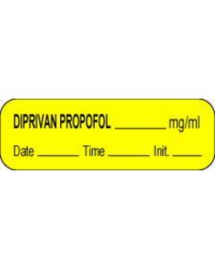 Anesthesia Label with Date, Time & Initial (Paper, Permanent) Diprivan Propofol mg/ml 1 1/2" x 1/2" Yellow - 1000 per Roll