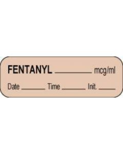 Anesthesia Label with Date, Time & Initial (Paper, Permanent) Tan Fentanyl mcg/ml 1 1/2" x 1/2" Tan - 1000 per Roll