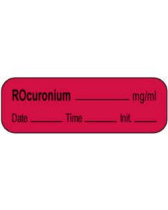 Anesthesia Label with Date, Time & Initial | Tall-Man Lettering (Paper, Permanent) Rocuronium mg/ml 1 1/2" x 1/2" Fluorescent Red - 1000 per Roll