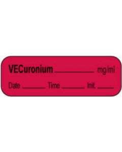 Anesthesia Label with Date, Time & Initial | Tall-Man Lettering (Paper, Permanent) Vecuronium mg/ml 1 1/2" x 1/2" Fluorescent Red - 1000 per Roll