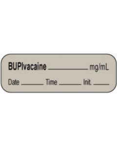 Anesthesia Label with Date, Time & Initial | Tall-Man Lettering (Paper, Permanent) Bupivacaine mg/ml 1 1/2" x 1/2" Gray - 1000 per Roll