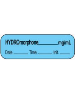 Anesthesia Label with Date, Time & Initial | Tall-Man Lettering (Paper, Permanent) Hydromorphone mg/ml 1 1/2" x 1/2" Blue - 1000 per Roll