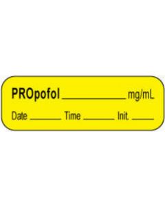 Anesthesia Label with Date, Time & Initial | Tall-Man Lettering (Paper, Permanent) Propofol mg/ml 1 1/2" x 1/2" Yellow - 1000 per Roll