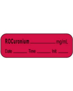 Anesthesia Label with Date, Time & Initial | Tall-Man Lettering (Paper, Permanent) Rocuronium mg/ml 1 1/2" x 1/2" Fluorescent Red - 1000 per Roll