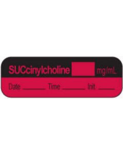 Anesthesia Label with Date, Time & Initial | Tall-Man Lettering (Paper, Permanent) Succinylcholine mg/ml 1 1/2" x 1/2" Fluorescent Red and Black - 1000 per Roll