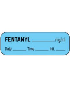 Anesthesia Label with Date, Time & Initial (Paper, Permanent) Fentanyl mg/ml 1 1/2" x 1/2" Blue - 1000 per Roll