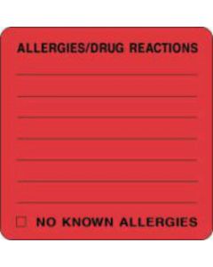 Label Paper Permanent Allergies/drug React 1 1/2" Core 2 1/2"x2 1/2" Fl. Red 500 per Roll