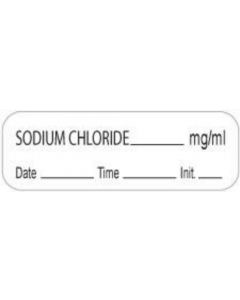 Anesthesia Label with Date, Time & Initial (Paper, Permanent) Sodium Chloride 1 1/2" x 1/2" White - 1000 per Roll