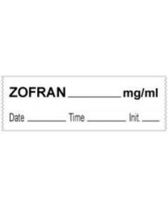 Anesthesia Tape with Date, Time & Initial (Removable) Zofran mg/ml 1/2" x 500" - 333 Imprints - White - 500 Inches per Roll