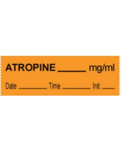 Anesthesia Tape with Date, Time & Initial (Removable) Atropine mg/ml 1/2" x 500" - 333 Imprints - Orange - 500 Inches per Roll