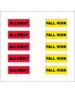 Alert Bands® Label Poly "Allergy", "Fall Risk" Pre-printed, State Standardization 0.6875x1/4 Red and Yellow - 200 per Package