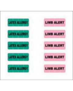 Alert Bands® Label Poly "Latex Allergy", "Limb Alert" Pre-printed, State Standardization 0.6875x1/4 Green and Pink - 200 per Package