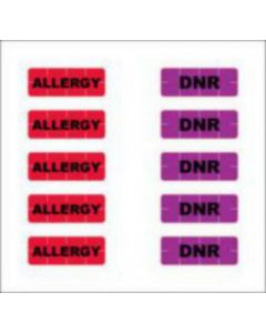 Alert Bands® Label Poly "Allergy", "DNR" Pre-printed, State Standardization 0.6875x1/4 Red and Purple - 200 per Package