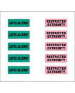 Alert Bands® Label Poly "Latex Allergy", "Restricted Extremity" Pre-printed, State Standardization 0.6875 x 1/4 Green and Pink - 200 per Package