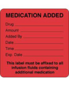 Label Paper Permanent Medication Added 2 1/2" x 2 1/2", Fl. Red, 500 per Roll