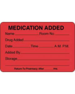 Label Paper Permanent Medication Added 3" x 2", Fl. Red, 500 per Roll