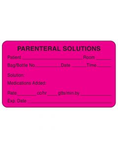 Communication Label (Paper, Permanent) Parenteral Solutions 3" x 1 3/4" Fluorescent Pink - 500 per Roll