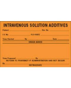 Label Paper Permanent Intravenous Solution, 4" x 2 5/8", Fl. Orange, 500 per Roll