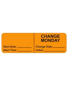 IV Label, Wraparound, Paper, Permanent, "Change Monday", 2-7/8"x7/8", Fl. Orange, 1000 per Roll 