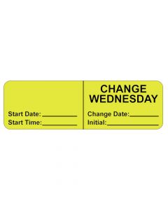 IV Label, Wraparound, Paper, Permanent, "Change Wednesday", 2-7/8"x7/8", Fl. Yellow, 1000 per Roll 