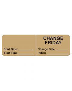 IV Label, Wraparound, Paper, Permanent, "Change Friday", 2-7/8"x7/8", Tan, 1000 per Roll 