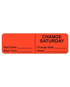 IV Label, Wraparound, Paper, Permanent, "Change Saturday", 2-7/8"x7/8", Fl. Red, 1000 per Roll 