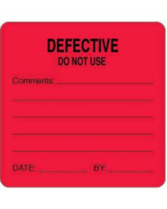 Label Paper Removable Defective Do Not 2 1/2" x 2 1/2", Fl. Red, 500 per Roll