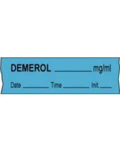 Anesthesia Tape with Date, Time & Initial (Removable) Demerol mg/ml 1/2" x 500" - 333 Imprints - Blue - 500 Inches per Roll