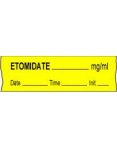 Anesthesia Tape with Date, Time & Initial (Removable) Etomidate mg/ml 1/2" x 500" - 333 Imprints - Yellow - 500 Inches per Roll