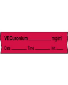 Anesthesia Tape with Date, Time & Initial | Tall-Man Lettering (Removable) Vecuronium mg/ml 1/2" x 500" - 333 Imprints - Fluorescent Red - 500 Inches per Roll