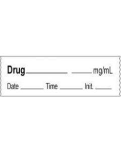 Anesthesia Tape with Date, Time & Initial (Removable) Drug mg/ml 1/2" x 500" - 333 Imprints - White - 500 Inches per Roll