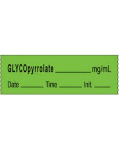 Anesthesia Tape with Date, Time & Initial | Tall-Man Lettering (Removable) Glycopyrrolate mg/ml 1/2" x 500" - 333 Imprints - Green - 500 Inches per Roll