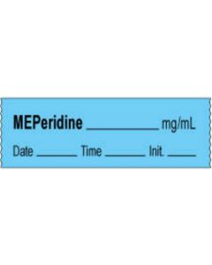 Anesthesia Tape with Date, Time & Initial | Tall-Man Lettering (Removable) Meperidine mg/ml 1/2" x 500" - 333 Imprints - Blue - 500 Inches per Roll