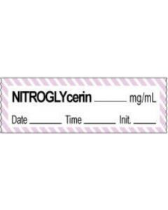 Anesthesia Tape with Date, Time & Initial | Tall-Man Lettering (Removable) Nitroglycerin mg/ml 1/2" x 500" - 333 Imprints - White with Violet - 500 Inches per Roll