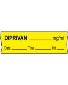 Anesthesia Tape with Date, Time & Initial (Removable) Diprivan mg/ml 1/2" x 500" - 333 Imprints - Yellow - 500 Inches per Roll