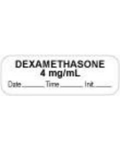 Anesthesia Label with Date, Time & Initial (Paper, Permanent) "Dexamethasone 4 mg" 1 1/2" x 1/2" White - 1000 per Roll