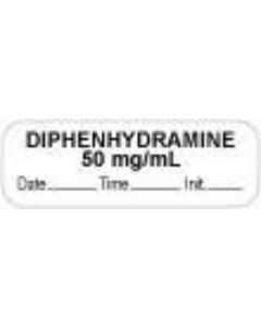 Anesthesia Label with Date, Time & Initial (Paper, Permanent) "Diphenhydramine 50" 1 1/2" x 1/2" White - 1000 per Roll