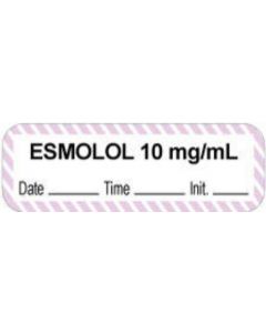 Anesthesia Label with Date, Time & Initial (Paper, Permanent) "Esmolol 10 mg/ml" 1 1/2" x 1/2" White with Violet - 1000 per Roll