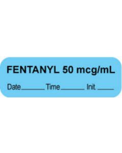 Anesthesia Label with Date, Time & Initial (Paper, Permanent) "Fentanyl 50 mcg/ml" 1 1/2" x 1/2" Blue - 1000 per Roll