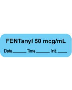 Anesthesia Label with Date, Time & Initial | Tall-Man Lettering (Paper, Permanent) "Fentanyl 50 mcg/ml" 1 1/2" x 1/2" Blue - 1000 per Roll