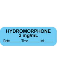 Anesthesia Label with Date, Time & Initial (Paper, Permanent) "Hydromorphone 2 mg/ml" 1 1/2" x 1/2" Blue - 1000 per Roll