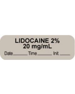 Anesthesia Label with Date, Time & Initial (Paper, Permanent) "Lidocaine 2% 20 mg/ml" 1 1/2" x 1/2" Gray - 1000 per Roll