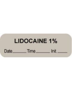 Anesthesia Label with Date, Time & Initial (Paper, Permanent) "Lidocaine 1%" 1 1/2" x 1/2" Gray - 1000 per Roll