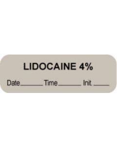 Anesthesia Label with Date, Time & Initial (Paper, Permanent) "Lidocaine 4%" 1 1/2" x 1/2" Gray - 1000 per Roll